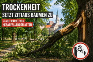Abgebrochener Ast in einer Zittauer Parkanlage als Symbol für die Astbruchgefahr durch Trockenheit