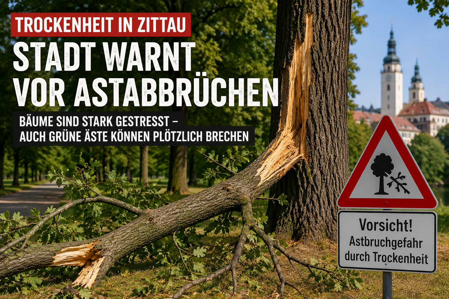 Trockenheit in Zittau erhöht die Gefahr von Astabbrüchen in Parks und Grünanlagen