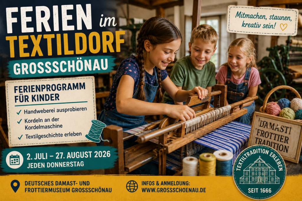 Kinder lernen Textilhandwerk im Deutschen Damast- und Frottiermuseum Großschönau