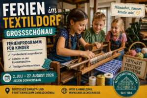 Kinder lernen Textilhandwerk im Deutschen Damast- und Frottiermuseum Großschönau
