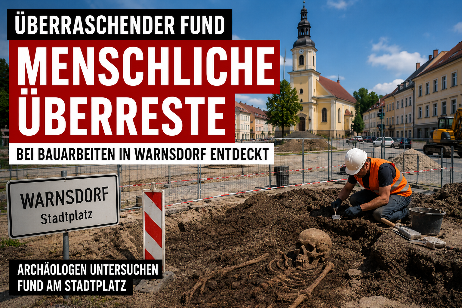 Symbolbild zum archäologischen Fund menschlicher Überreste bei Bauarbeiten am Stadtplatz in Warnsdorf