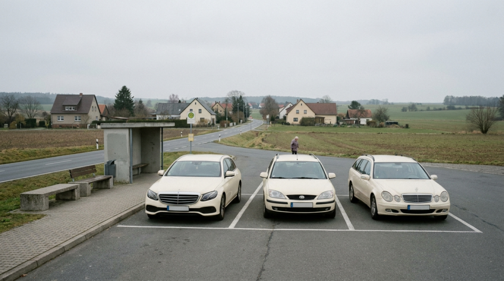 Neutraler Taxistand in Zittau mit mehreren wartenden Fahrzeugen an einer ruhigen Straße.