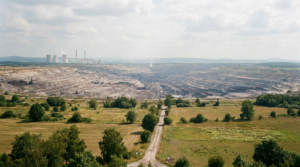 Weiter Blick auf den Braunkohletagebau Turów nahe der deutschen Grenze bei Zittau